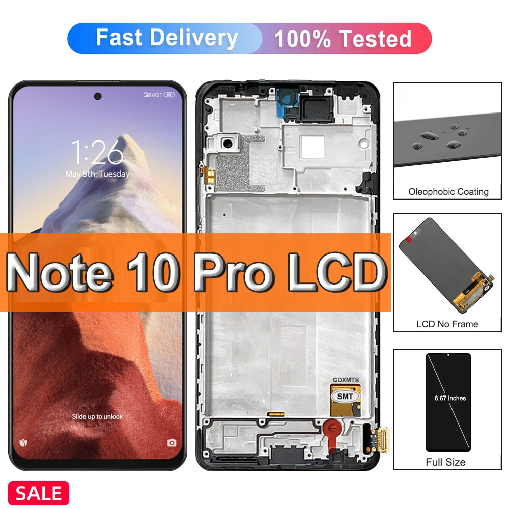 6.67"Original for Xiaomi Redmi Note 10 Pro LCD Display Touch Screen For Redmi Note10Pro M2101K6G LCD Display Replace, with Frame