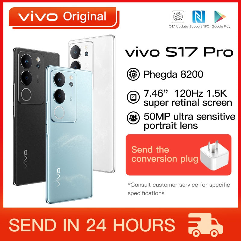 Original VIVO S17 Pro 5G Mobile Phone 6.78 Inch AMOLED Dimensity 8200 Octa Core 80W SuperFlash Charge 50M Triple Camera NFC