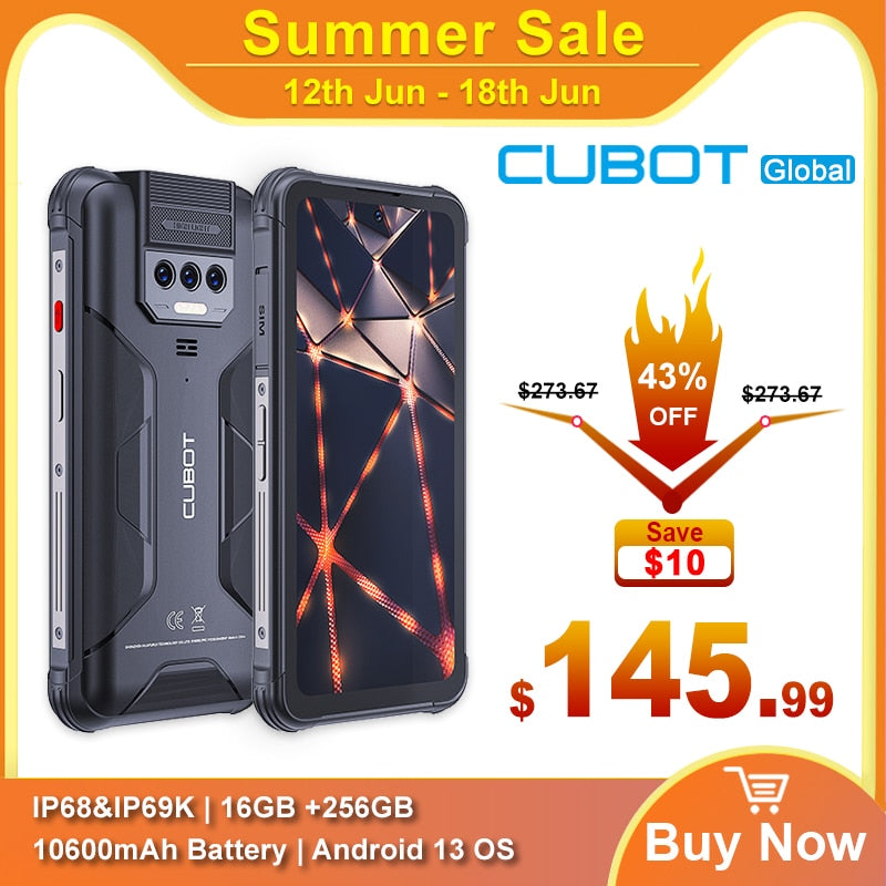 Cubot KingKong Power 6.5" FHD+ Waterproof Rugged Phone Android 13 8GB+256GB MT8788V Octa-Core 10600mAh Battery Global Smartphone