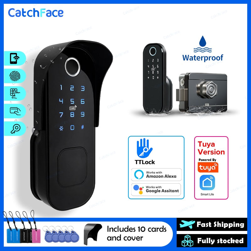 Gate Automatic Lock Fingerprint Waterproof Outdoor Garden Lock Remote Control TTLock TUYA App Code Keyless Smart Door Lock 12V