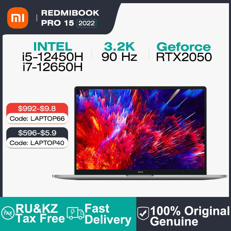 2022 Xiaomi RedmiBook Pro 15 Laptop 15.6 Inch 3.2K 90Hz Screen Netbook i5-12450H/i7-12650H 16GB 512GB RTX2050 Notebook Computer