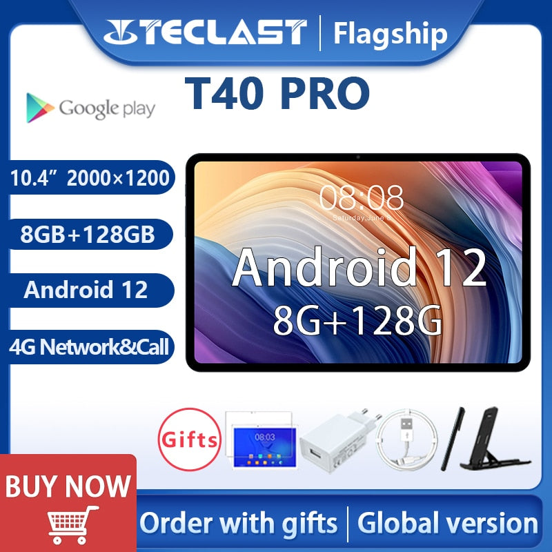 Teclast T40 Pro 10.4 inch Tablet 8GB RAM 128GB ROM 2000x1200 UNISOC T616 Octa Core 4G Network Wifi Android 12 Fast Charging