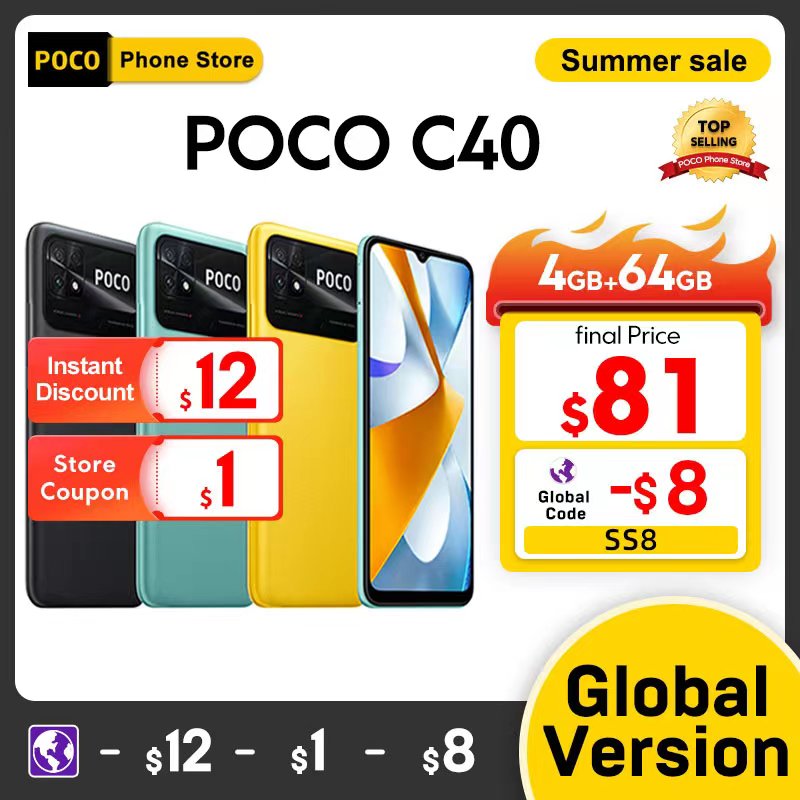New Global Version POCO C40 3GB 32GB / 4GB 64GB 6000mAh battery 6.71”Display JLQ JR510 Octa-core CPU 13MP main camera