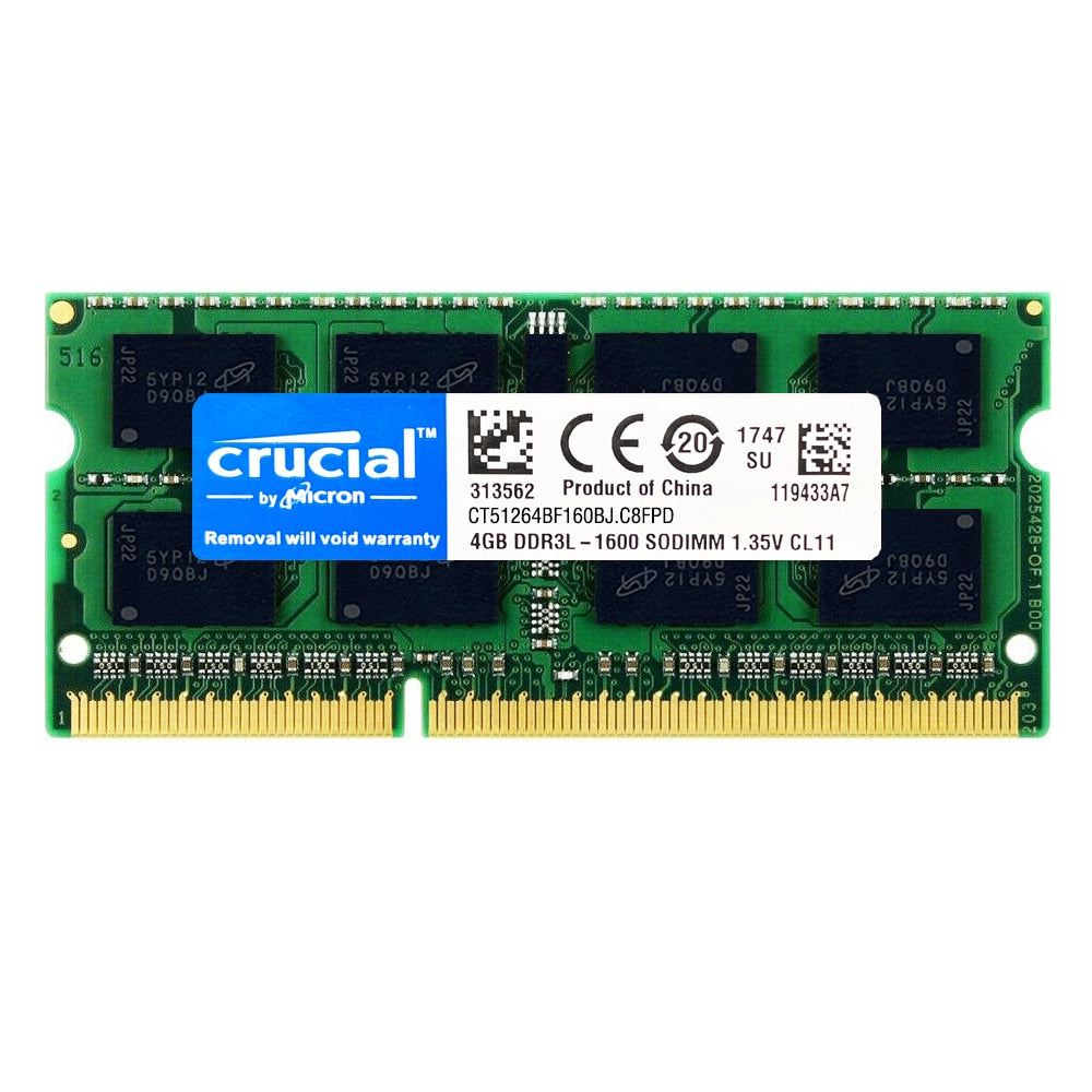 Crucial DDR3 4GB 8GB Laptop Ram 1066mhz 1333mhz 1600Mhz 1866Mhz PC3L 10600S 12800S DDR3L 204Pin 1.35V SODIMM Notebook Memory