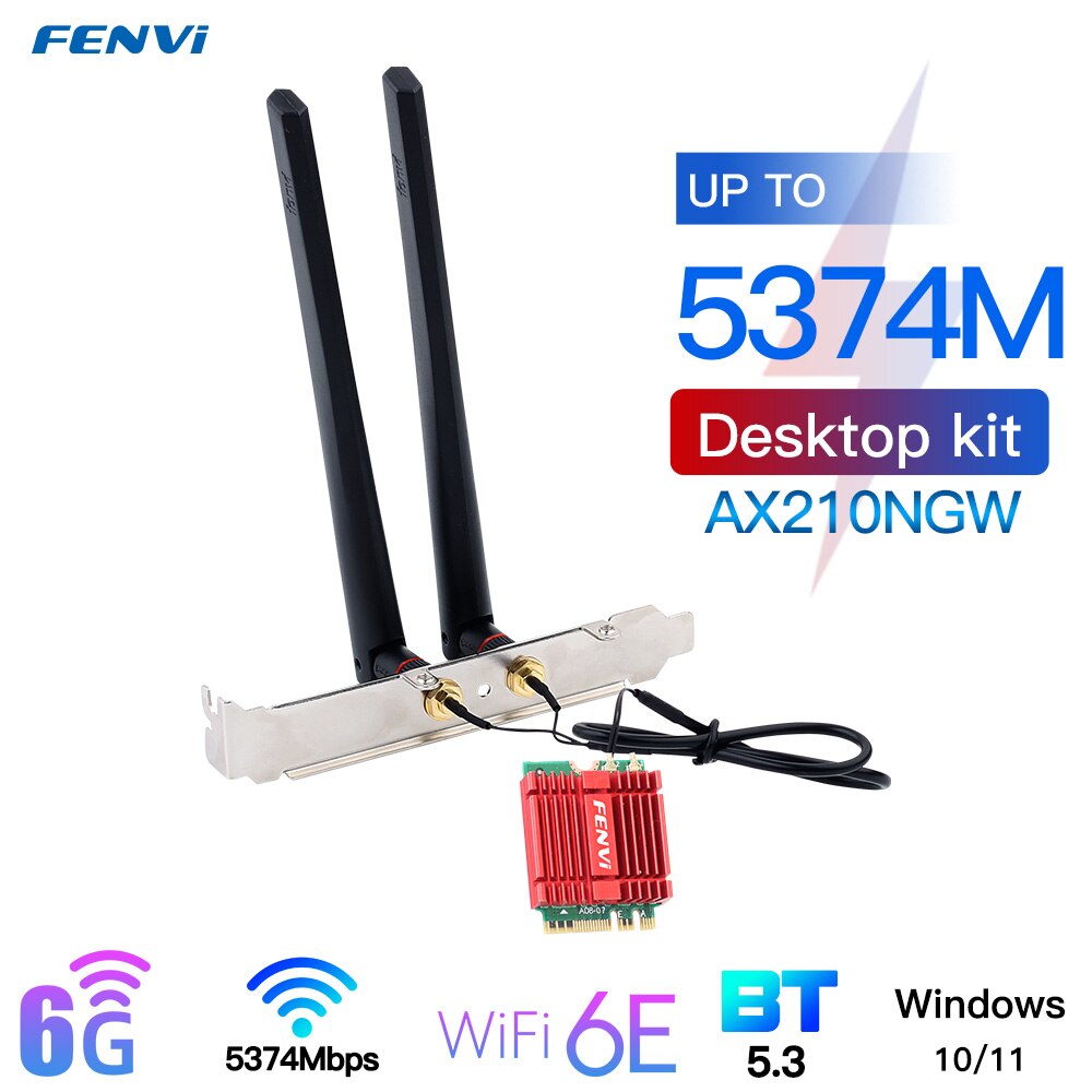 FENVI Wi-Fi 6E AX210 Card Tri Band 2.4G/5Ghz/6Ghz For Bluetooth 5.3 802.11AX M.2 Wireless WiFi Card Desktop Kit For Win 10/11