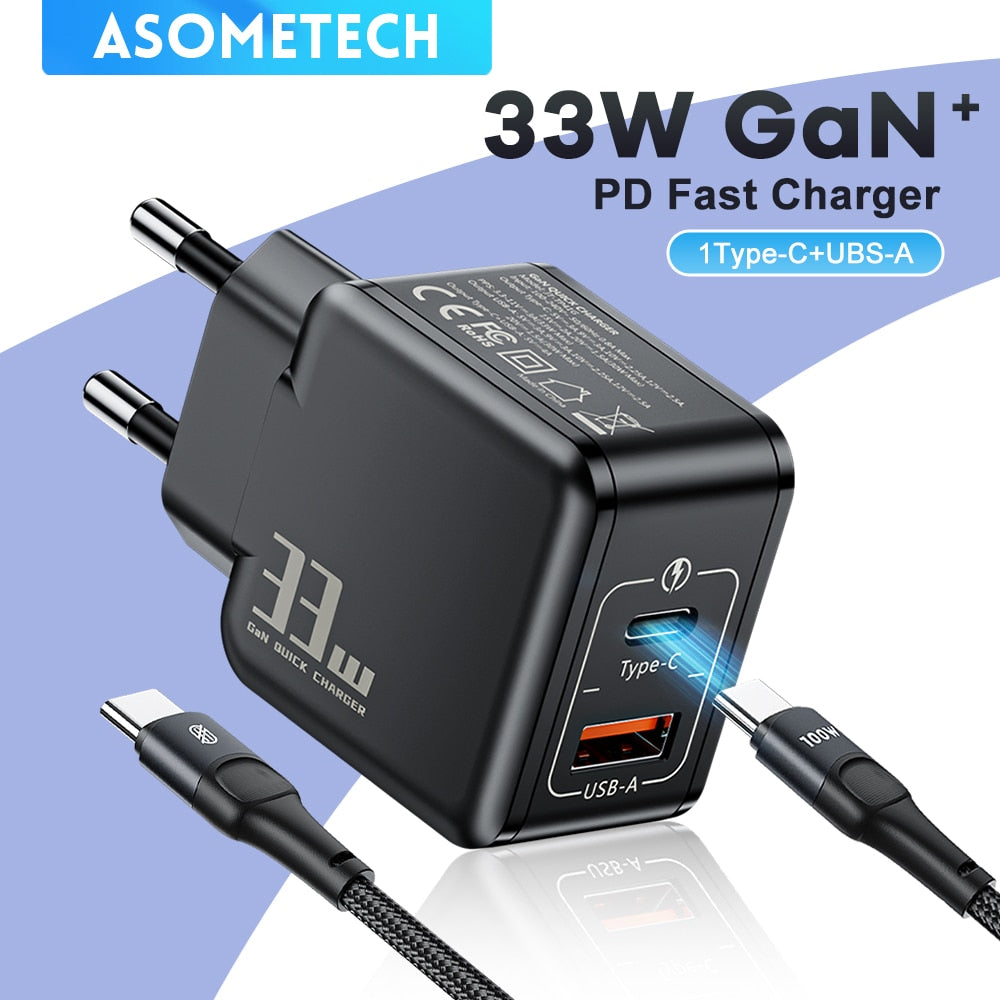 33W GaN Fast Charge USB Charger Type C For iPhone 14 Pro Max 13 12 PD3.0 Quick Charger For Samsung S23 S22 Travel Phone Charger