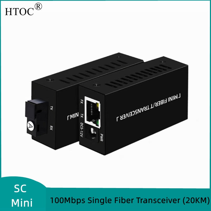 HTOC Mini Fiber Optical Transceiver 20KM SC Single Mode Single Fiber 10/100M Ethernet Media Converter 1 Pair
