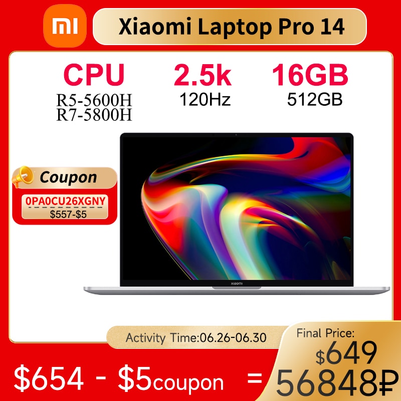 Original Xiaomi Pro 14 Laptop 14 Inch 2.5K 120Hz Screen Notebook AMD Ryzen R7 5800H 16GB 512GB Netbook With Radeon Graphics Card