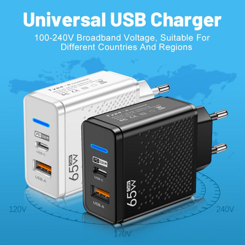 RYRA 65W USB Charger QC3.0 Fast Charging For IPhone Huawei Samsung 30W Type C Mobile Phone Charger USB C Charge Adapter