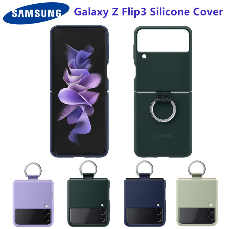 Original Samsung Z Flip3 5G Silicone With Ring Case For Samsung Galaxy Z Flip 3 Phone Cover Clear Cases, EF-PF711