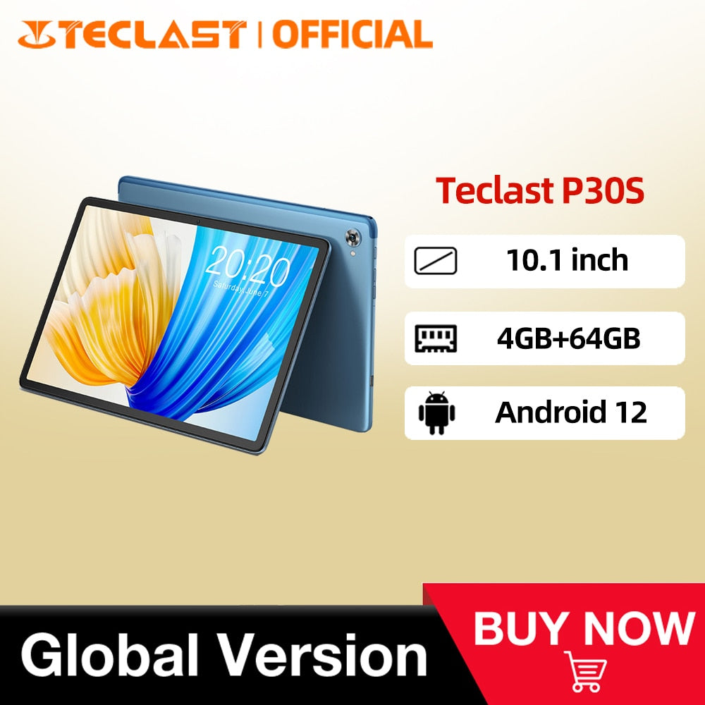 Teclast P30S 10.1inch Tablet Android 12 1280×800 4GB RAM 64GB ROM MT8183 A73 8 Cores GPS 6000mAh Type-C 5G WIFI BT5.0 Metal Body