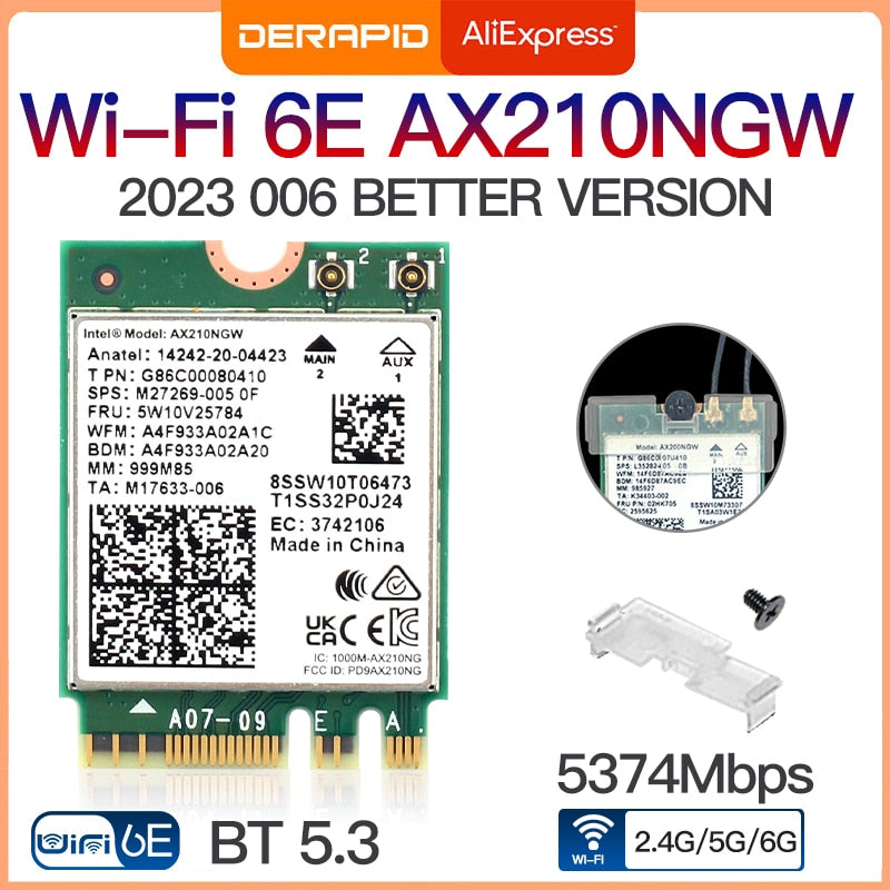 Dual Band Intel AX210 Bluetooth 5.3 Wireless AX210NGW 2.4Gbps 802.11AX Wireless Wi-Fi 6 AX200 For Intel 8265NGW M.2 WiFi Card