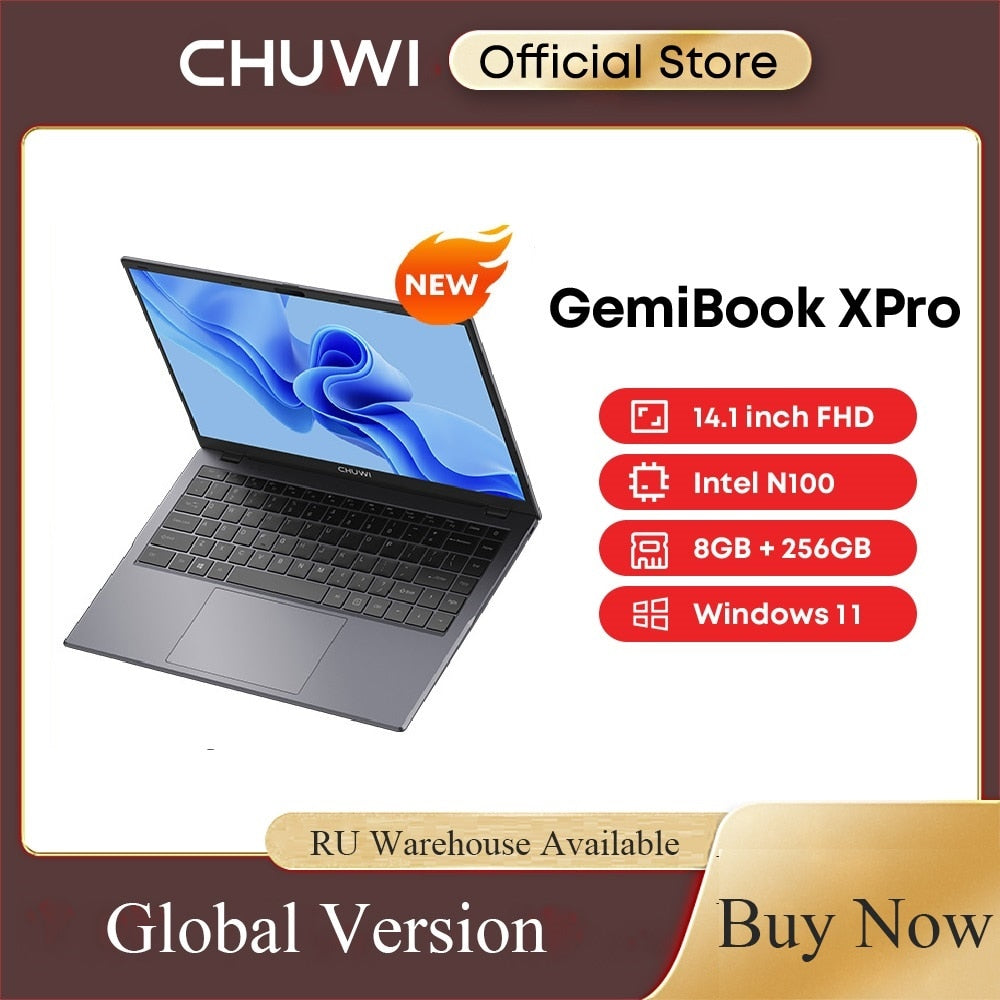 CHUWI GemiBook XPro Laptop Intel N100 Processors 8GB RAM 256GB SSD 14.1-inch UHD Screen With Cooling Fan Windows 11 Notebook