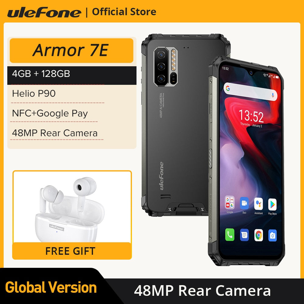 Ulefone Armor 7E Rugged Mobile Phone Helio P90+128G Smartphone 2.4G/5G WiFi Waterproof IP68 Global Version Android 10 NFC/48MP