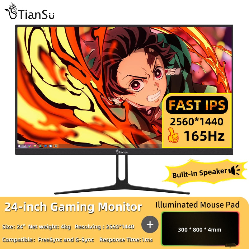 Tiansu 2K Monitor 24 inch 165hz for PC 144Hz Fast IPS Computer Monitor Gamer HDMI-compatible 24'' Screen Display Gaming Monitors