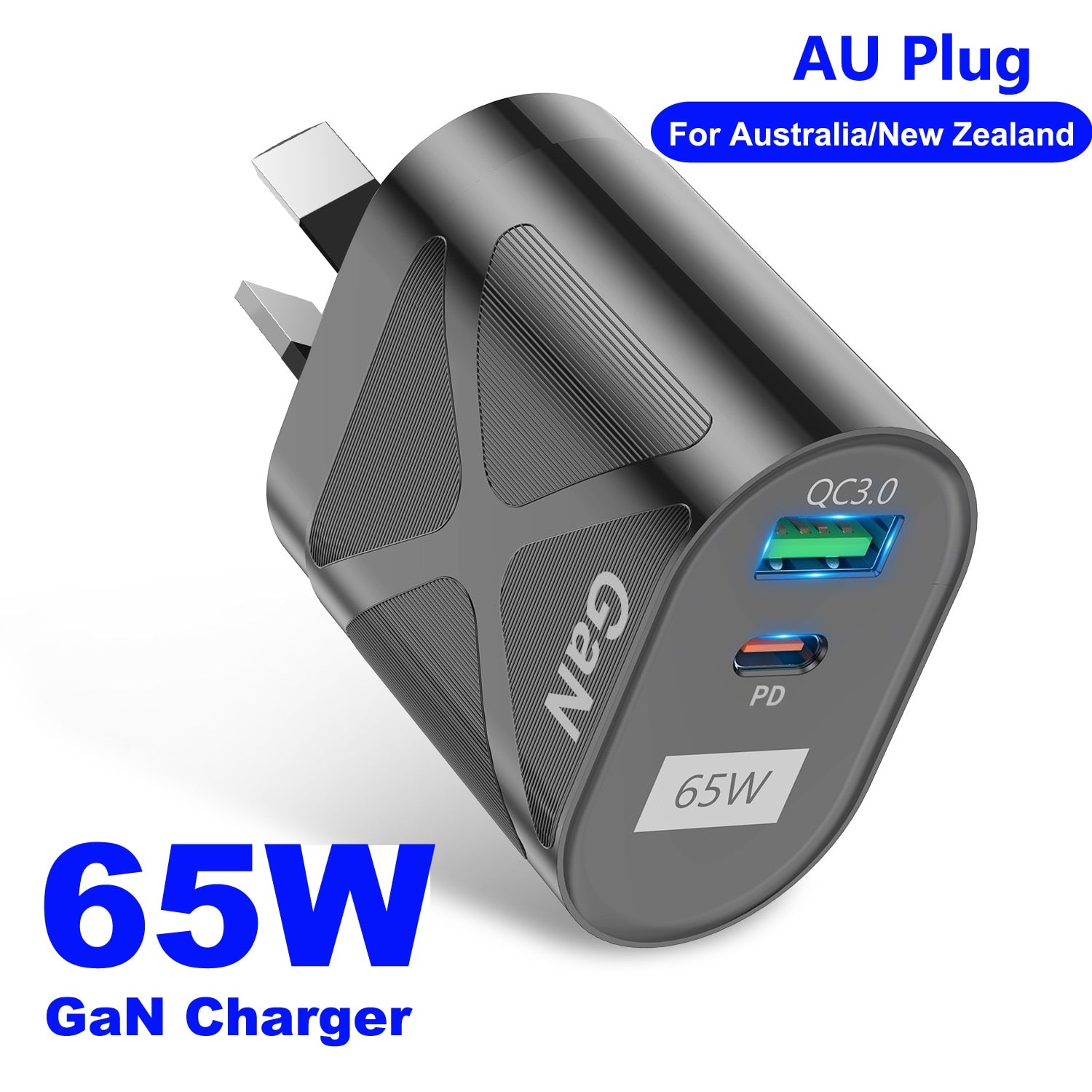65W Gan Charger for Australia New Zealand AU Plug PD 33W Fast Charger QC 3.0 USB Adapter for iPhone 14 13 Pro Max Samsung S22