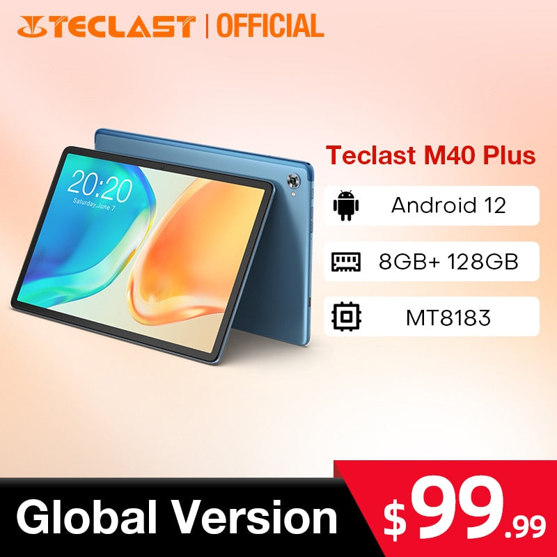 Teclast M40 Plus 10.1 inch Tablet Android 12 1920x1200 8GB RAM 128GB ROM MT8183 8 cores GPS Type-C Metal body 7000mAh GPS