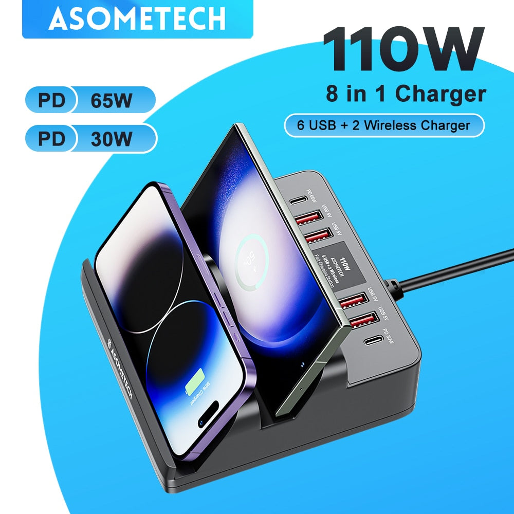 110W USB C Fast Chargers Wireless Charger QC3.0 PD PPS Type C Fast Charging Station for IPhone 14 13 Pro Max IPad Samsung Xiaomi