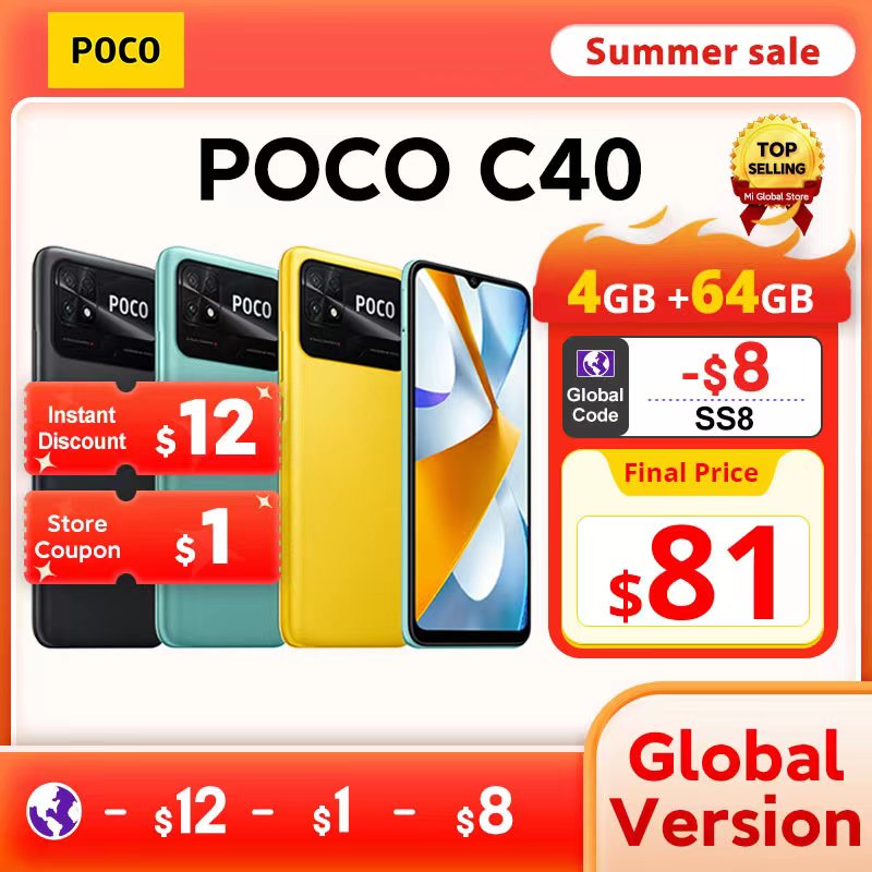 Global Version POCO C40 3GB 32GB / 4GB 64GB 6.71” Display 6000mAh battery Octa-core 13MP Main Camera