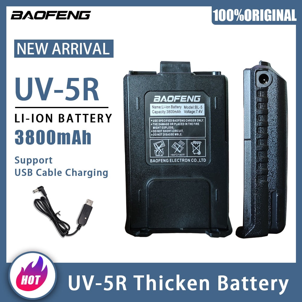2022 New Baofeng UV-5R Battery Thicken 3800mAh Support USB Cable Charging Li-ion Battery UV5R Series Walkie Talkie Spare Power