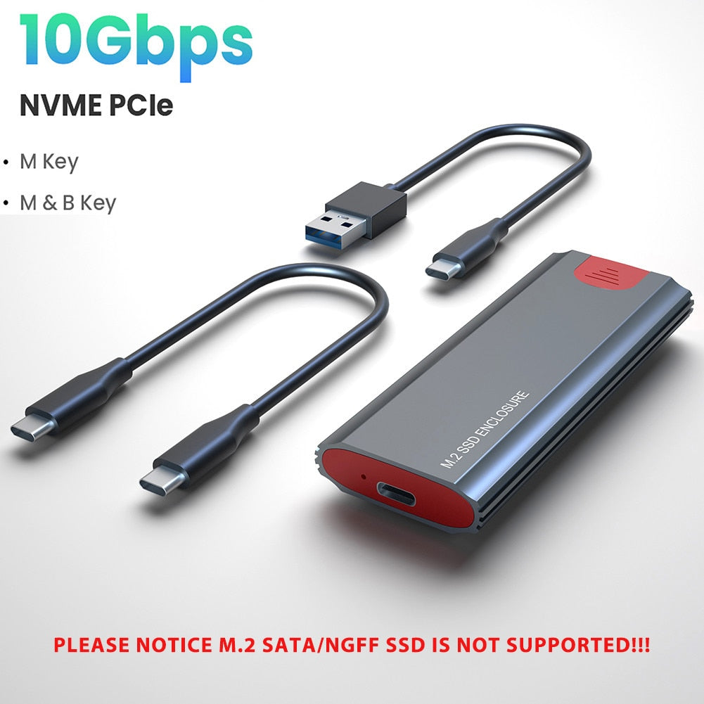 M.2 NVMe SSD Enclosure Adapter Tool Free Aluminum Case USB C 3.1 Gen 2 10Gbps to NVMe PCIe External Enclosure for M2 NVMe SSD