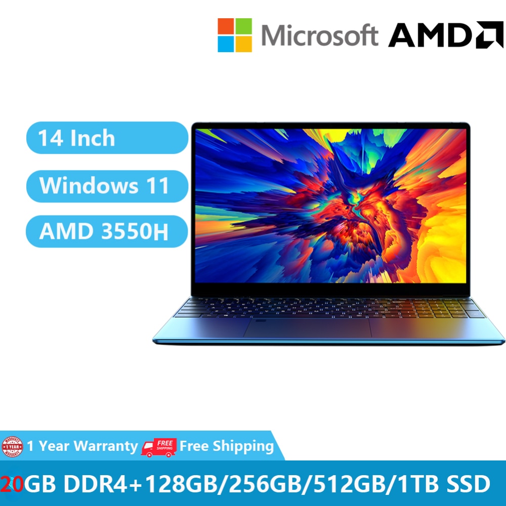 2023 Metal Gaming Laptops Windows 11 Business Office Notebooks Slim 14" AMD Ryzen R5 3550H 36GB DDR4 1TB SSD Backlit WiFi Camera