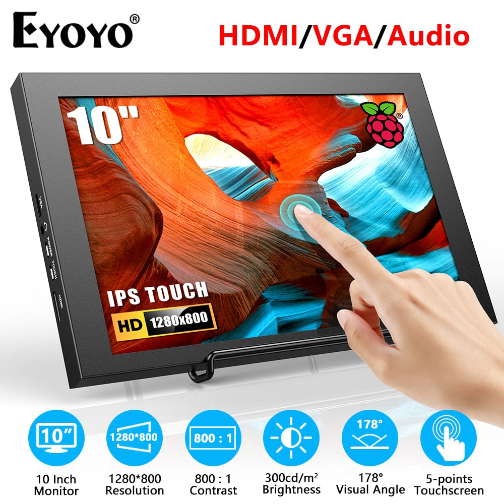 Eyoyo 7/10 Inch Raspberry Pi Display 300cd/m² IPS Capacitive Touchscreen Portable HDMI/VGA Monitor for Laptop/PC/Game Consoles
