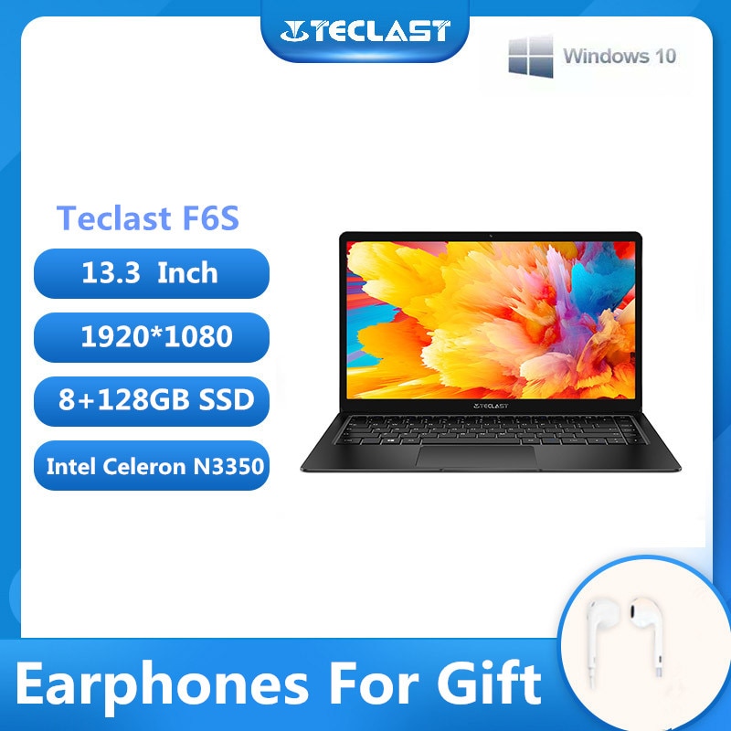 Teclast F6S Laptop 13.3 Inch 8GB RAM 128GB SSD Intel Apollo Lake N3350 CPU Notebook Dual Core 1920×1080 IPS Windows 10 OS Camera