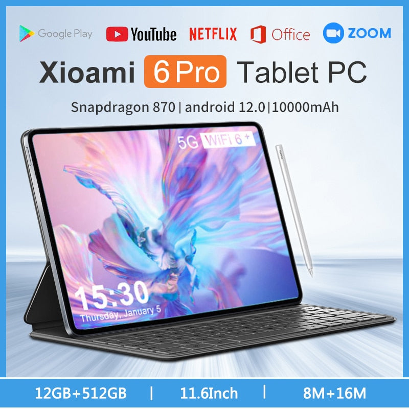 2023 Pad 6 Pro Tablet Android 12 Snapdragon 870 IPS 12GB+512GB 5G Tablets PC 11 Inch 10000mAh Global Version Dual SIM Card WIFI