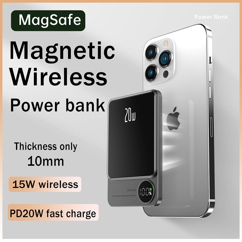 10000mAh Magnetic Power Bank PD20W Magsafing Fast Charging External Battery For Iphone 15W Wireless Charge Powerbank For Huawei