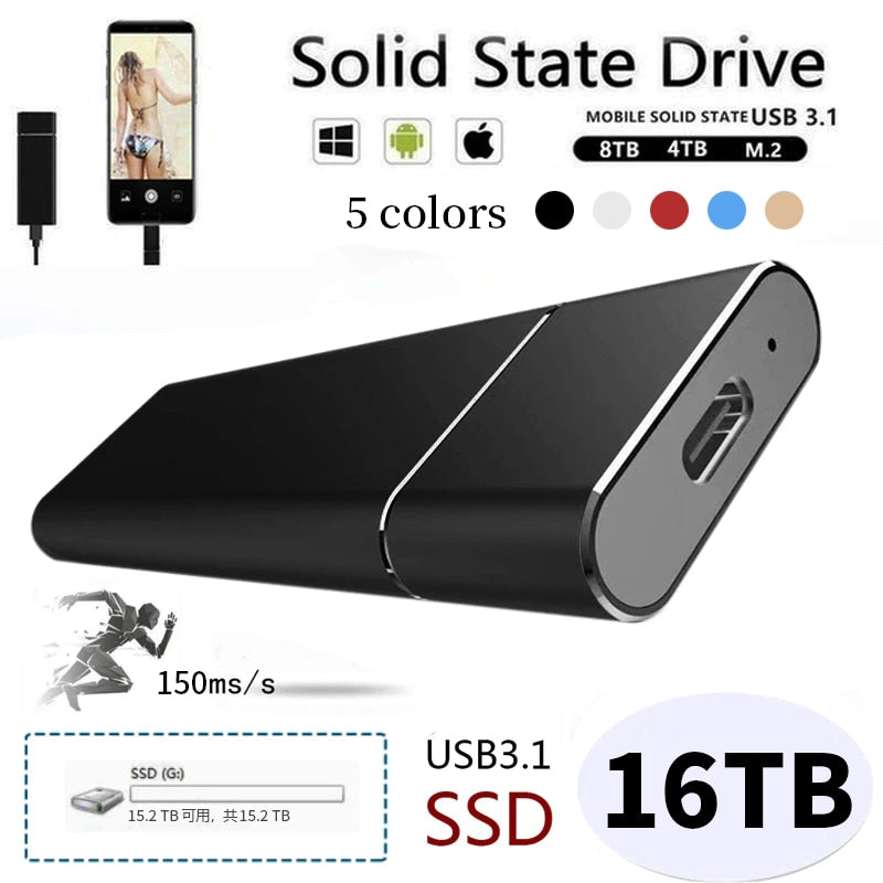 High-Speed Portable SSD 16TB Solid State Hard Disk 2TB High Capacity Storage Device External Hard Drive for Laptop/Desktop/Phone