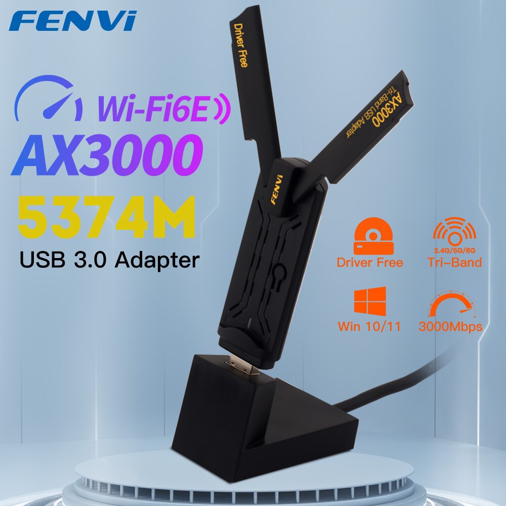 FENVI WiFi 6E AX3000 USB 3.0 WiFi Adapter 3000Mbps Tri-Band 2.4G/5G/6GHz Wireless Network Card WiFi6 Dongle Driver Free Win10/11