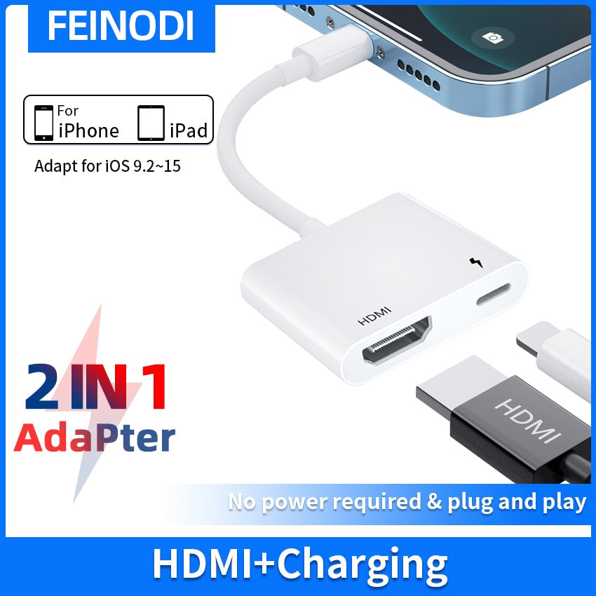 Lightning to HDMI Digital AV Adapter 1080P Video&Audio Sync Screen Converter with Charging Port for iPhone iPad to TV/Projector