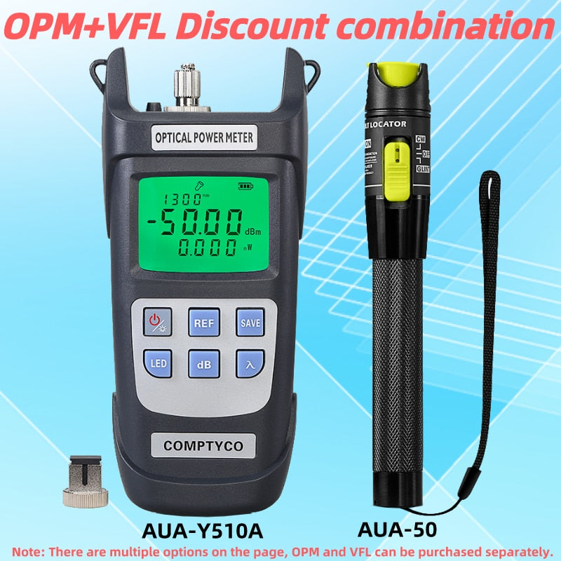 AUA-Y510A Optical Power Meter(OPM -50 ~+26dBm)&Visual Fault Locator(50/1/10/20/30mw VFL) FTTH Fiber Tester Tool Kit (Optional)