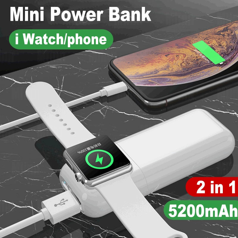 Mini Power Bank 5000mAh Portable External Auxiliary Battery For Apple Watch 7 8 Se Ultra iPhone 14 13 12 Samsung S22 S23 Xiaomi