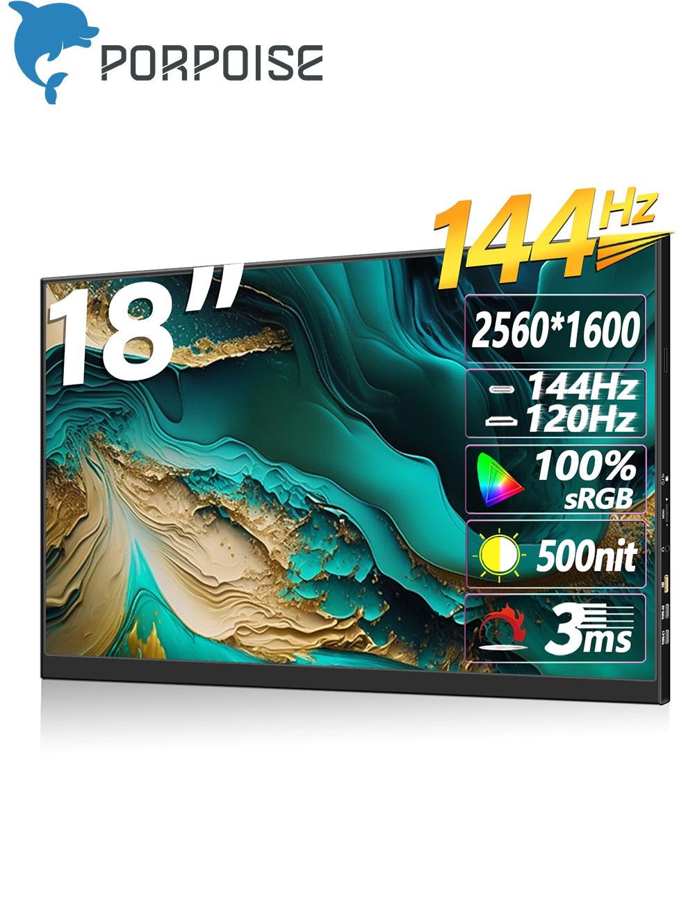 18 Inch 2.5K 144Hz Portable Monitor Freesync 99%DCI-P3 Display IPS Gaming Screen For PC Laptop Mac Phone Xbox PS4/5 Switch