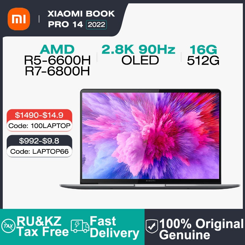 Original Xiaomi Book Pro 14 Laptop 14 Inch 2.8K 90Hz OLED Screen Notebook AMD R5-6600H R7-6800H 16GB 512GB SSD Laptop Computer