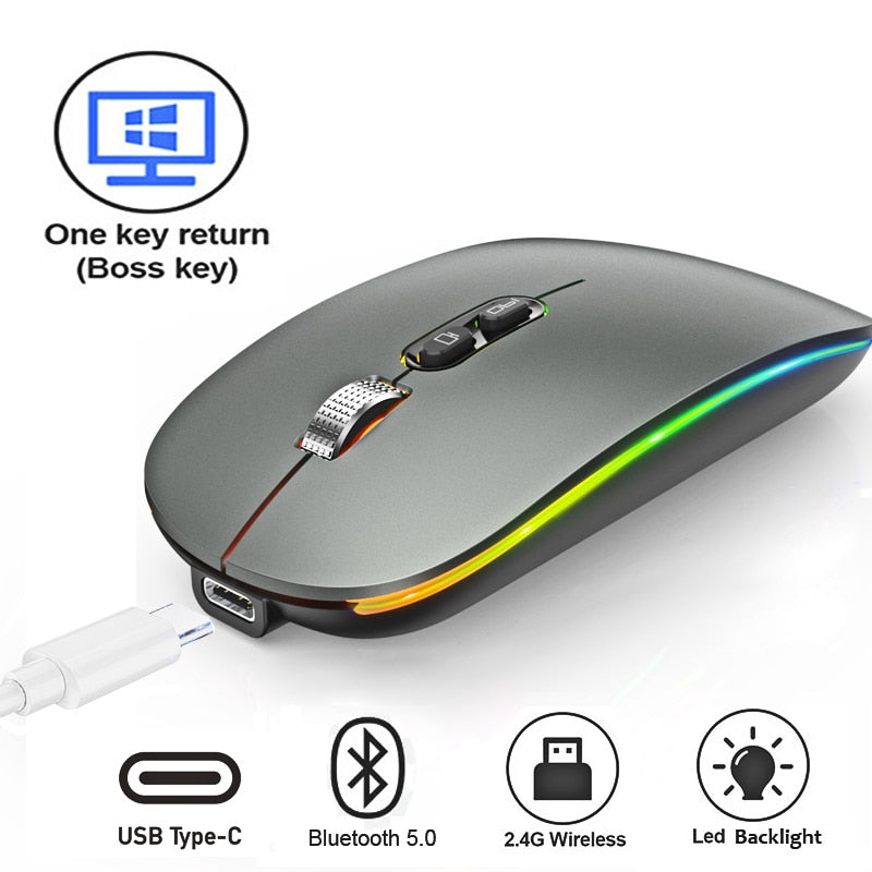 Dual Mode Bluetooth 2.4G Wireless Mouse One-Click Desktop Function Type-C Rechargeable Silent Backlight Mice for Laptop PC New