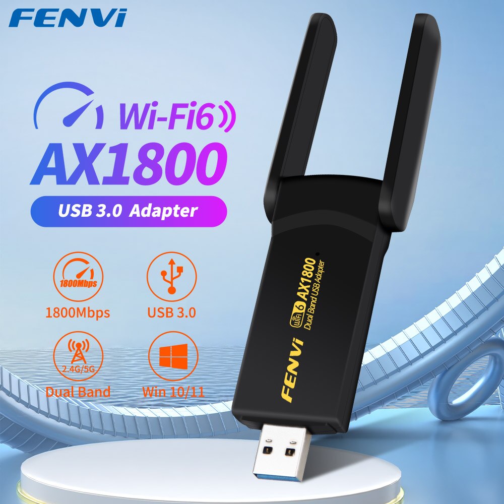 FENVI 1800Mbps WiFi 6 USB Adapter Dual Band 2.4G/5Ghz Wireless WiFi Receiver USB 3.0 Dongle Network Card For Laptop PC Win 10/11