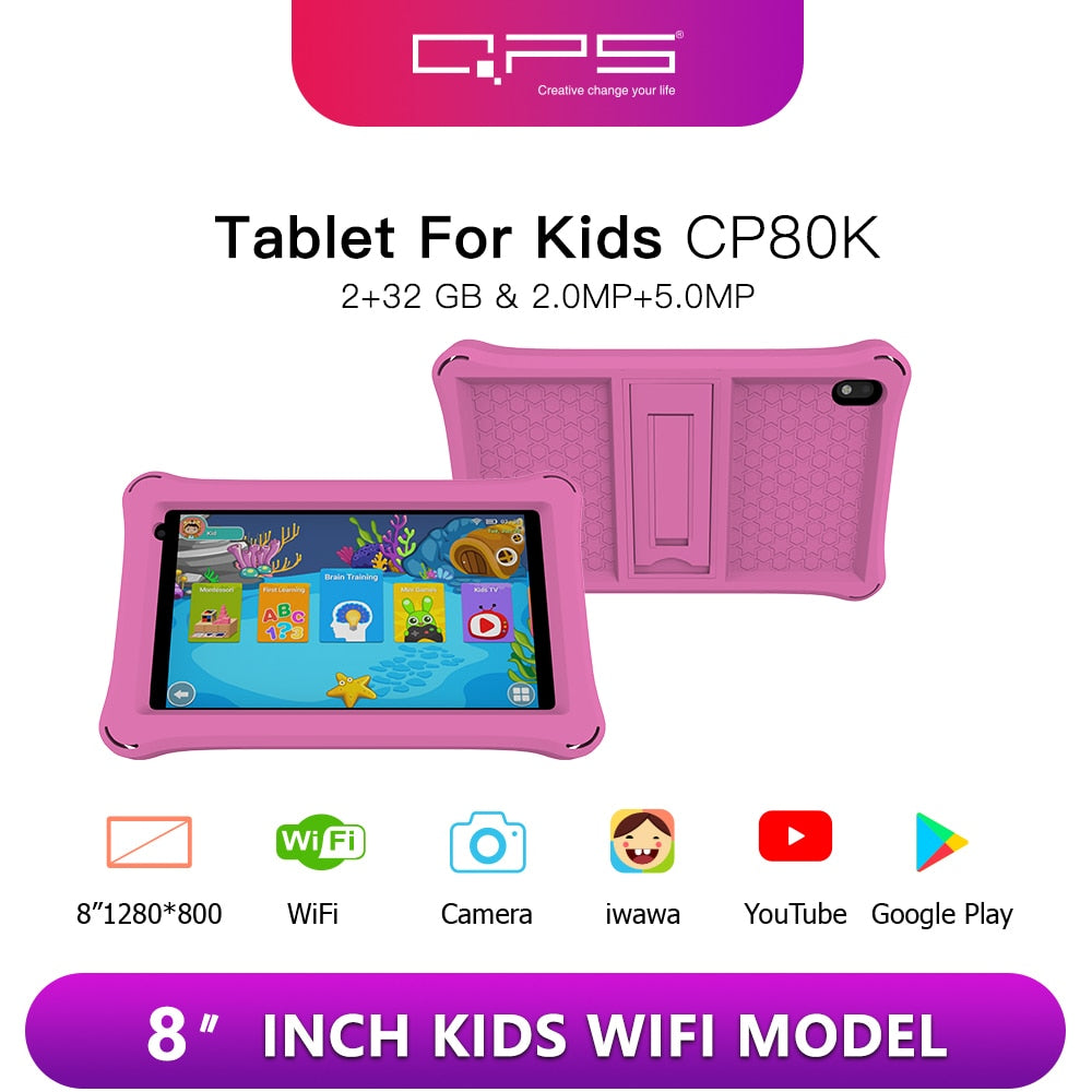 QPS 8 inch tablet android PC 4500mAh 2GB RAM 32GB ROM Children Learning kiddies tablets Kids Tablet with Holder