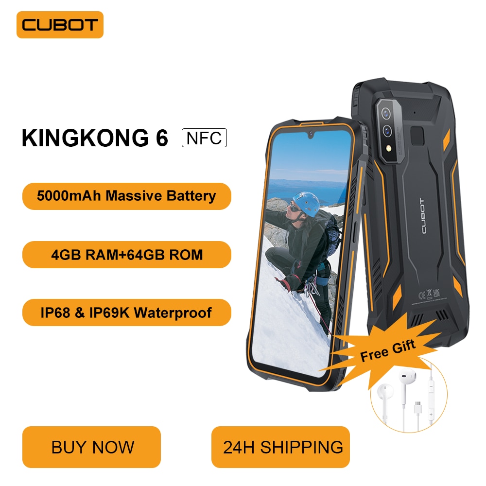 Cubot IP68 Waterproof Rugged Smartphone King Kong 6, NFC, 4GB RAM+64GB ROM (128GB Extended), 5000mAh, 4G Dual SIM, Android Phone