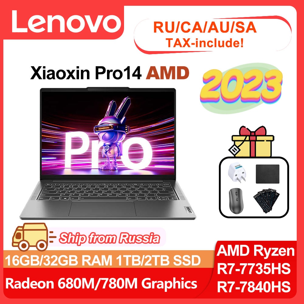 2023 Lenovo Xiaoxin Pro 14 Laptop AMD R7 7735/7840HS Radeon 680M/780M 16GB/32GB RAM 1TB/2TB SSD 2.8K 120HZ 14inch Slim Notebook