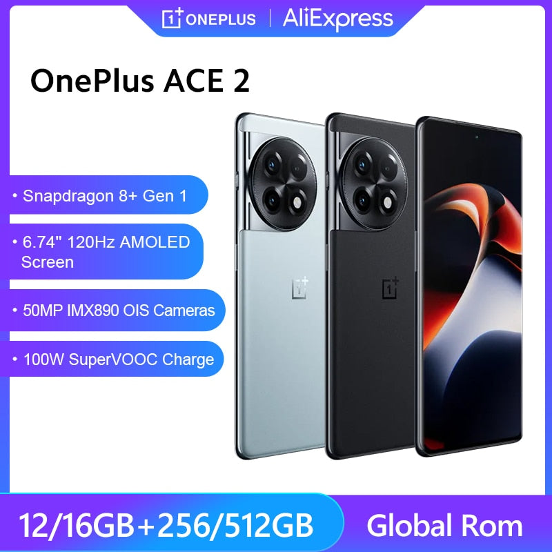 Global ROM Oneplus ACE 2 5G Smartphone Snapdragon 8+ Gen 1 Mobile Phone 6.74'' 120Hz AMOLED Screen 50MP Triple Camera 5000mAh