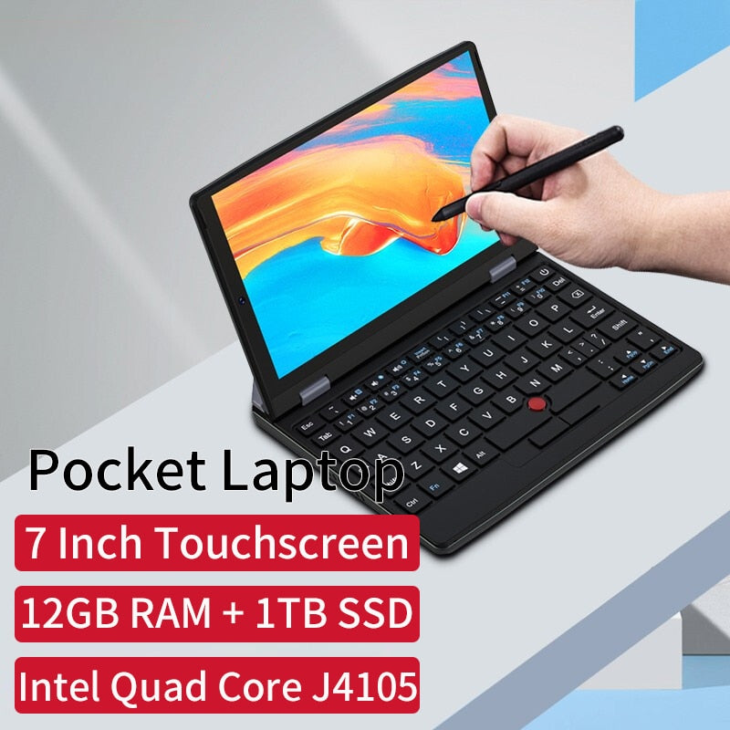 7 Inch Mini Laptop J4105 Notebook IPS Touch Screen Netbook Windows 10 Mini PC Micro Computer Bluetooth 4.2 12G RAM 1TB SSD