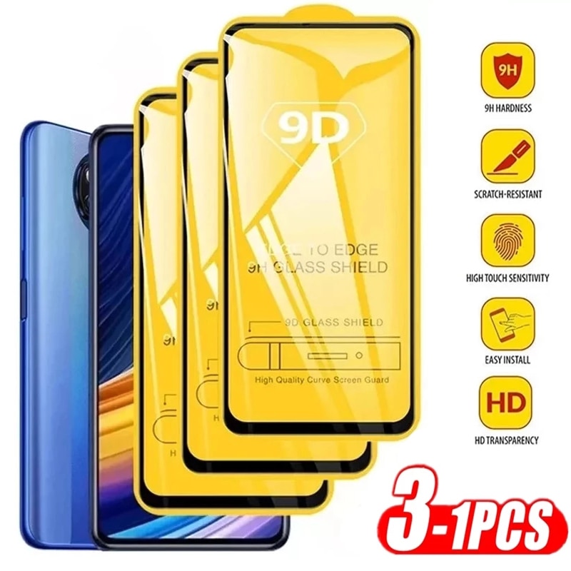 9D Tempered Glass for Mi Poco X3 Pro F3 M3 M4 F5 Screen Protectors for Xiaomi Redmi Note 11 10 9 8 7 Pro 9T 9s 10s 9A 9C Glass