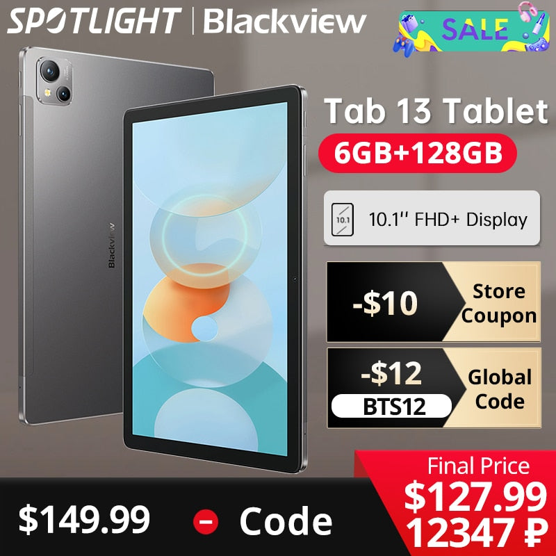 【World Premiere】 Blackview Tab 13 Tablet Pad MTK Helio G85 Octa core 6GB+128GB 7280mAh 10.1'' FHD+ Display android 13MP Camera
