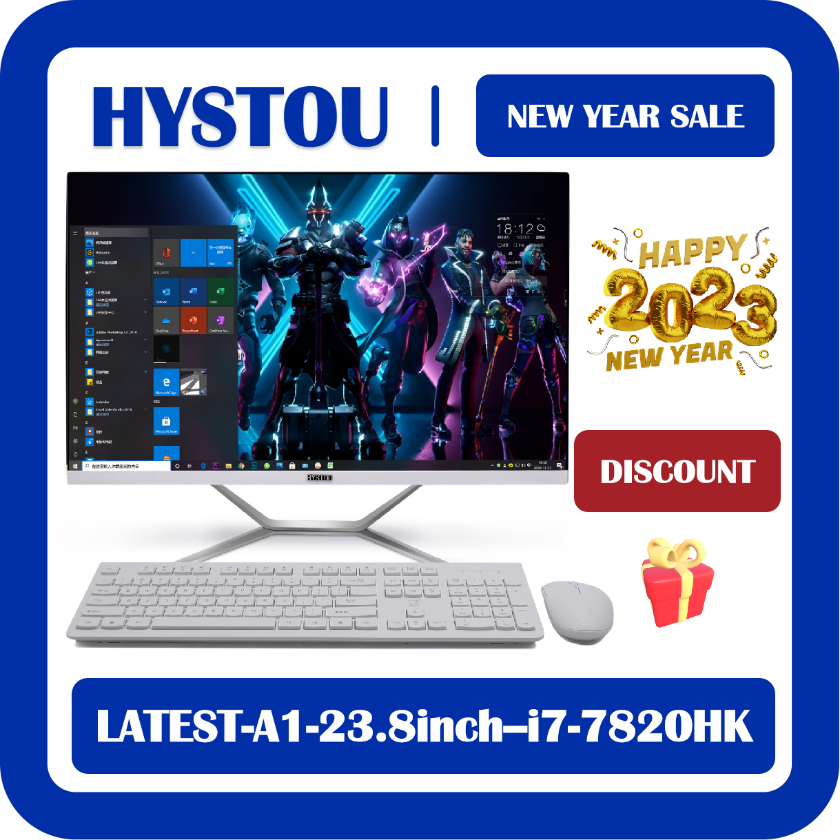 Hystou Hot Sale Intel Core i7-9700F Processor Windows 10 Pro 8K 4K Ultra HD 16G 512G All-in-One Desktop PC