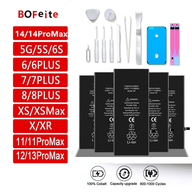 BoFeite phone Battery For iPhone 5 6S 6 7 8 Plus 11 12 13 14 Pro X XS MAX XR Replacement Bateria For Apple iPhone Battery