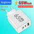 65W GaN Fast Charger Adapter Type C PD Quick Charge Mobile Phone Wall Charger Multiple Charging Ports for IPhone Huawei Xiaomi