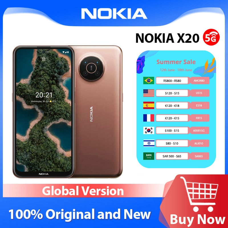 Nokia X20 5G Smartphone 8GB 128GB 6.67 inch FHD+ Display 4470mAh Battery Snapdragon 480 64MP Quad Camera 32MP Selfie  2 SIM Card
